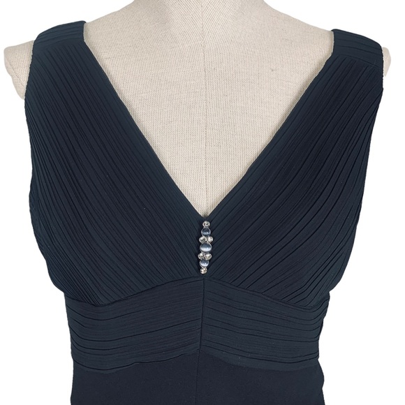 Evan Piccone Black Dress w Gathered V-Neck in Front and Back & Jeweled P… - Picture 2 of 14
